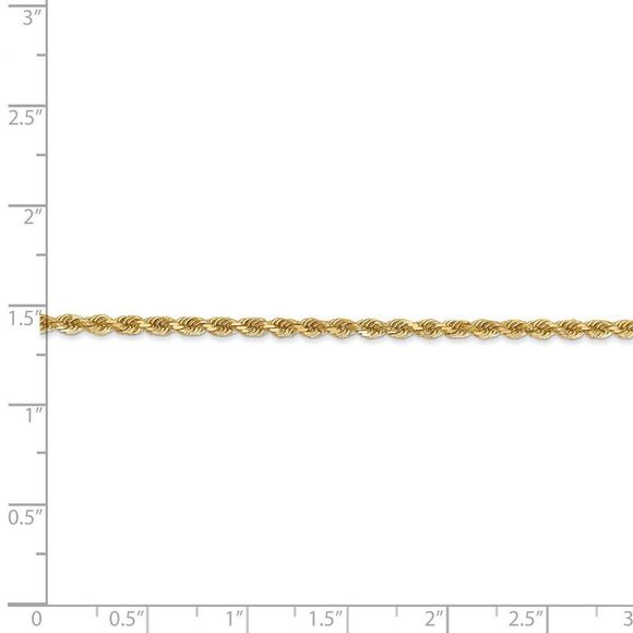 2.25mm, 14k Yellow Gold Diamond Cut Solid Rope Chain Necklace, 26 Inch - Picture 4 of 7